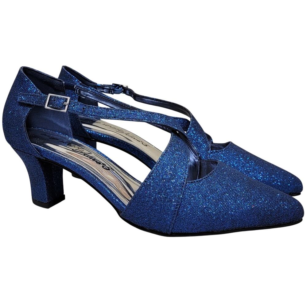 Easy Street Women Elegance Classic Pump Heels Size US 6.5W Navy Blue Glitter